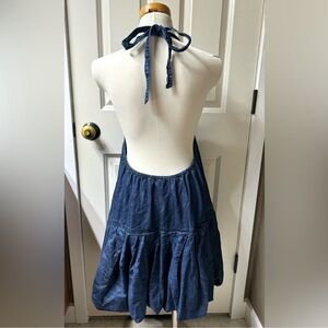 Free People Denim Bubble Halter Mini Dress